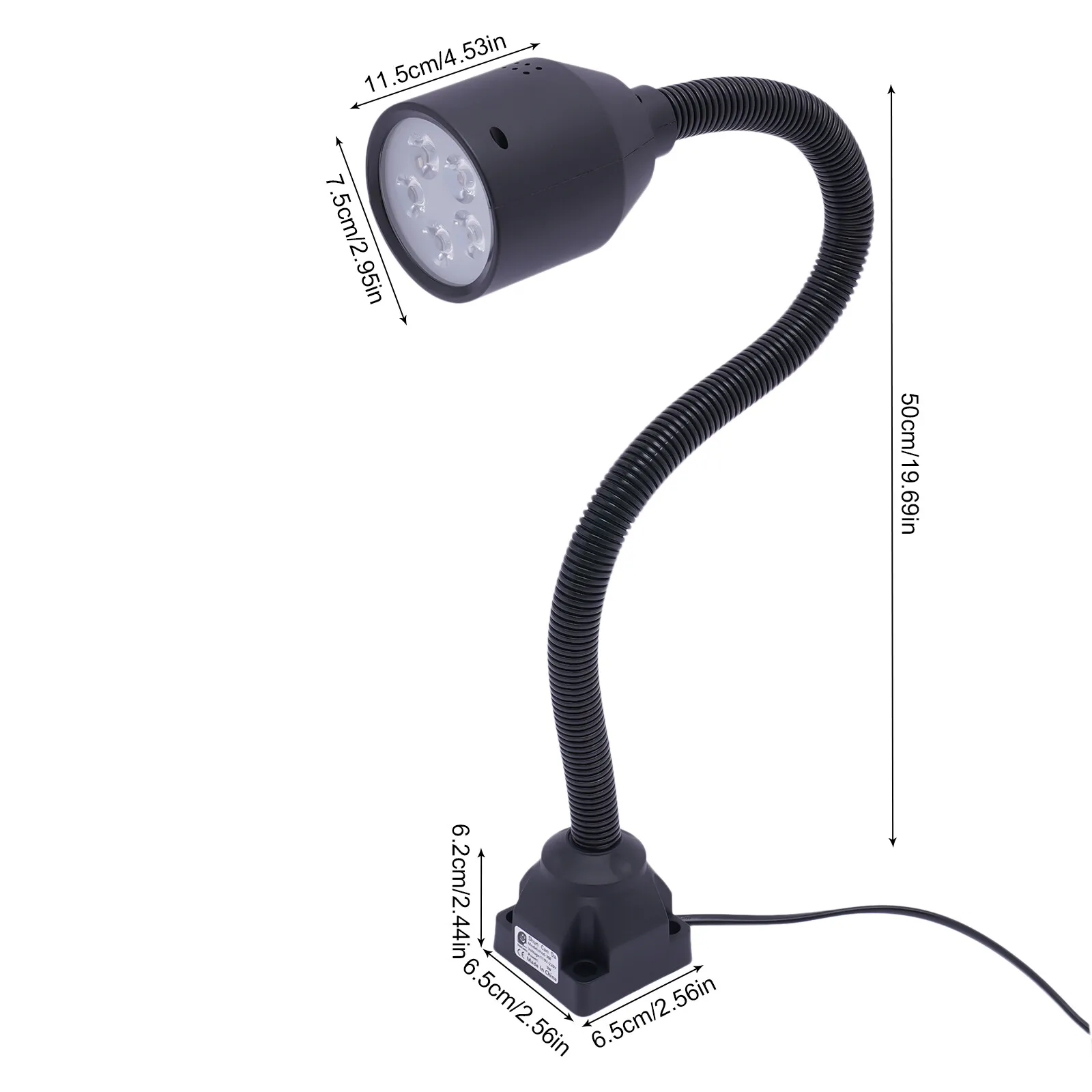 Lampe de travail LED 5W 220V pour machine-outil avec base solide et col de cygne, éclairage pour machine CNC, équipement industriel et tour