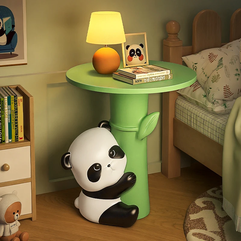 Panda Shaped Kids Bedside Table Anti-Tip Wide Surface Cream Multi-Scenario Compact Coffee Table for Bedroom And Study Decoration