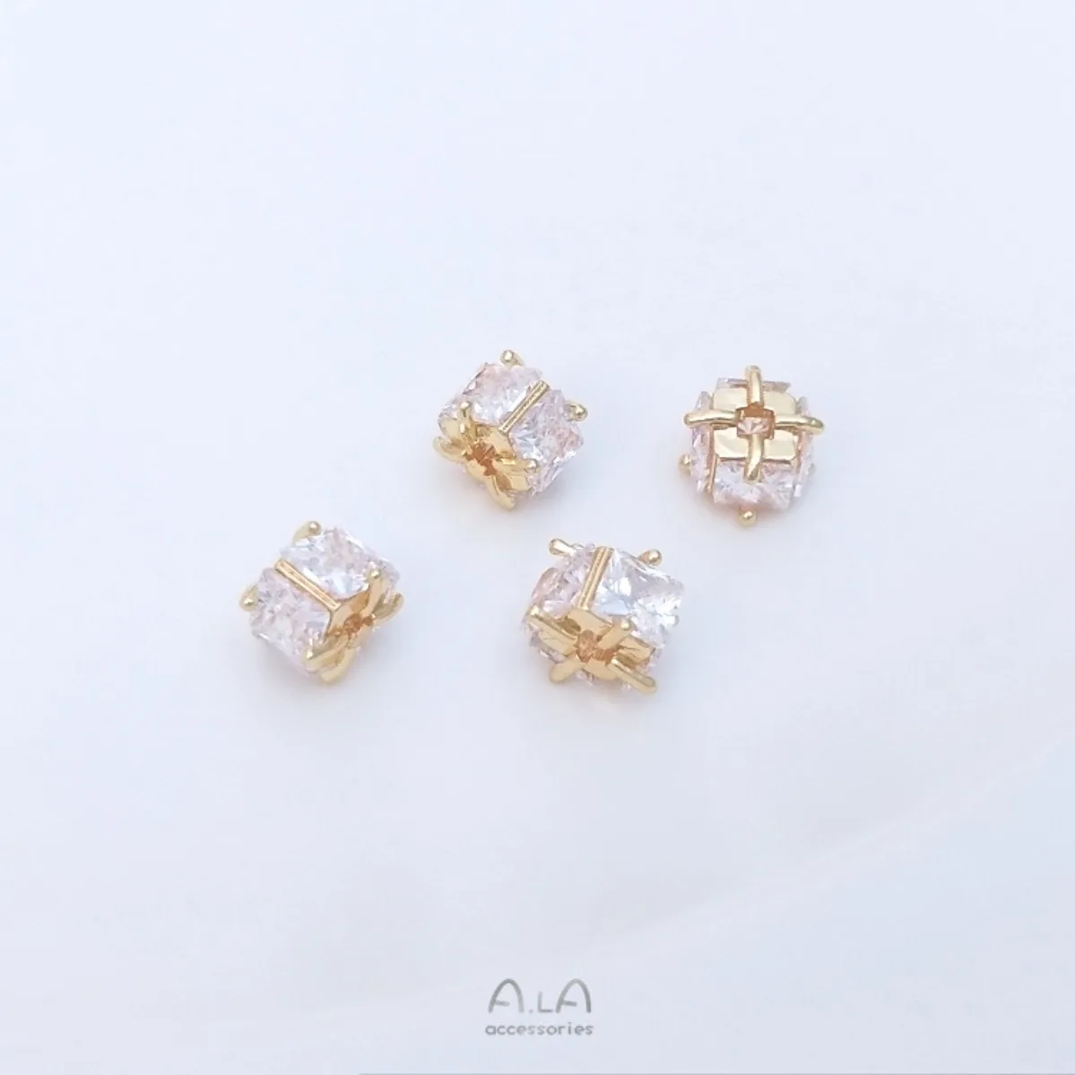 Brass 14K Gold Plated Color Retention 4-Side Square Zircon 6mm Spacer Beads DIY Bracelet Earring Jewelry Findings