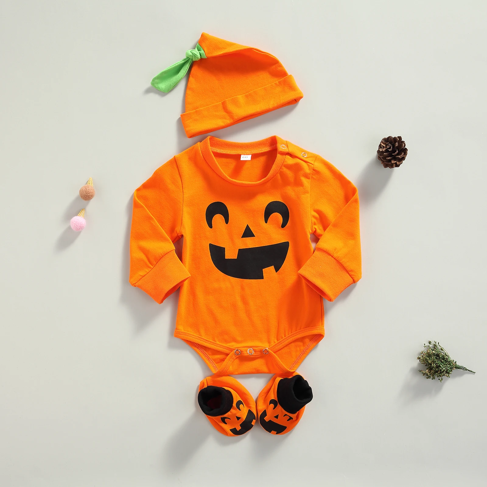 0-18 Months Infant Toddler Baby Boys Girls Halloween Pumpkin Costume Cute 3 PCS Set Outfits Baby Pumpkin Romper