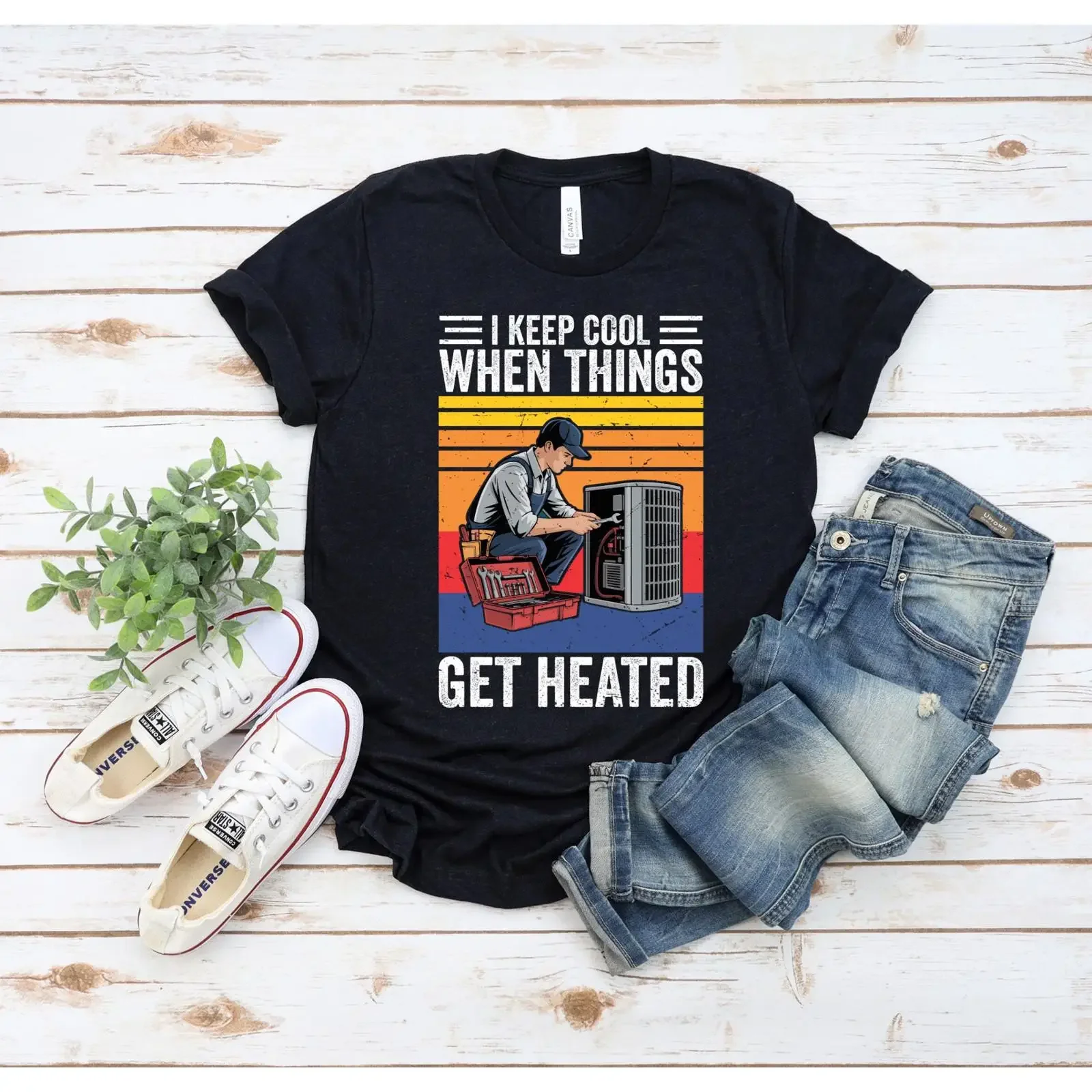 Funny HVAC Technician T shirt I Keep Cool When Things Get Heated Vintage Air Conditioning Repairman vintage Washed homme