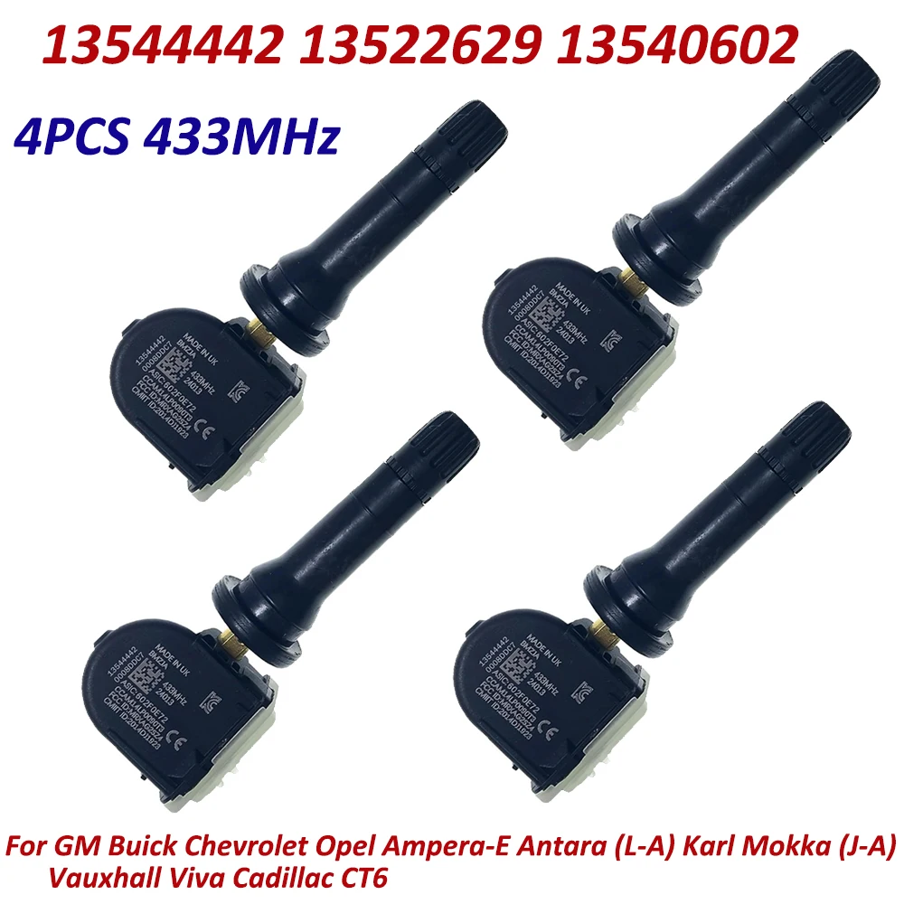 

4Pcs For Opel Ampera-E Antara (L-A) Karl Mokka (J-A) Vauxhall Viva Cadillac CT6 TPMS Sensor 433Mhz 13522629 13540602 13544442
