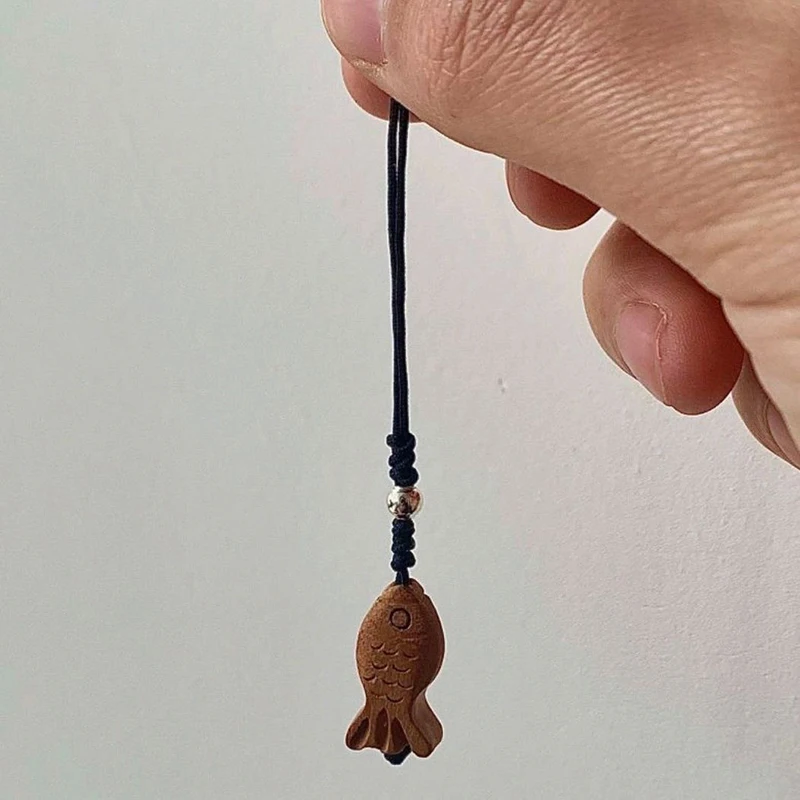 Cute Cartoon Taiyaki Keychain Kawaii Peach Wood Carving Fish Key Holder Bag Pendant Backpack Ornament For Girl Boy Gifts image 5