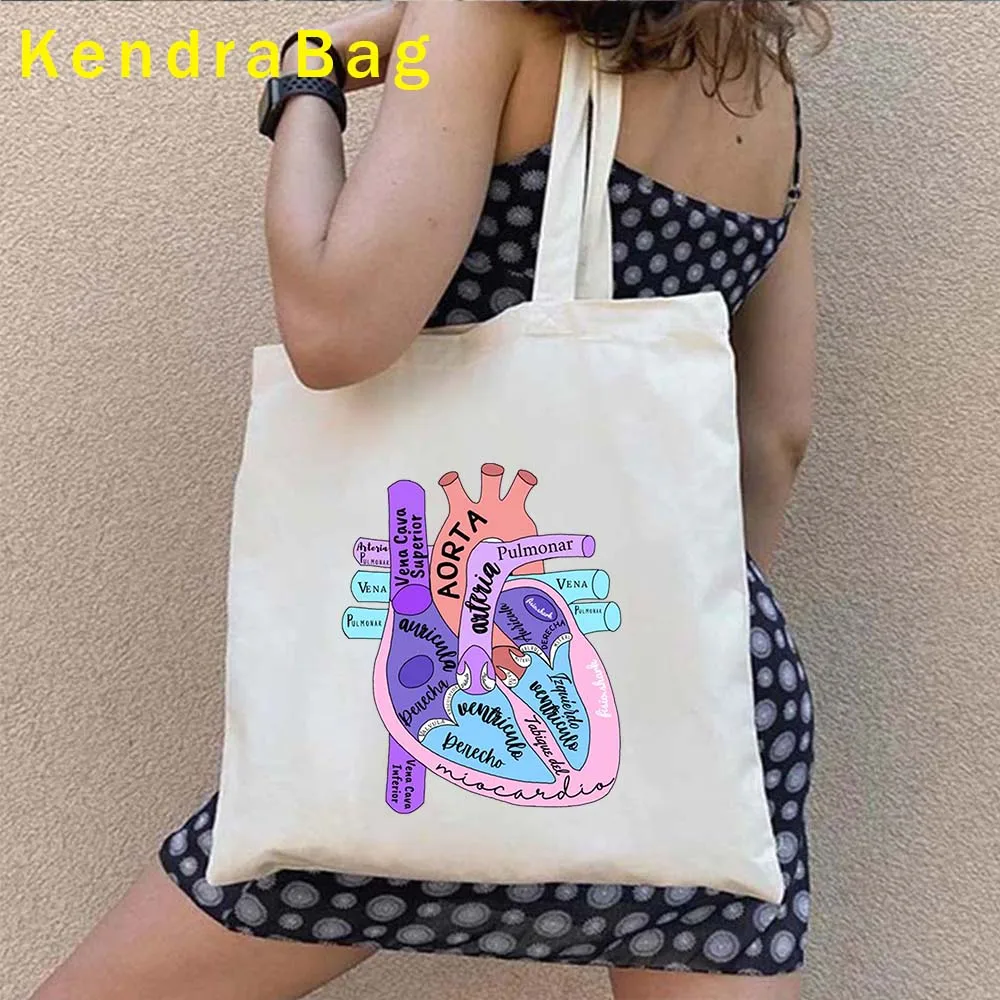 Cute Biology Funny Aesthetic Medicine Anatomy Body Heart Science Shopping Cotton Canvas Totes Bag Harajuku Shopper Books Handbag