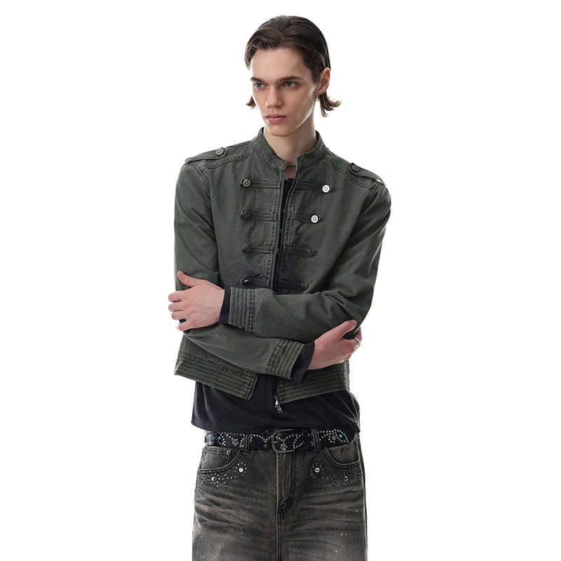 LUZHEN 2026 New Double Breasted Decorate Zipper Placket Slim Denim Jacket Men's Fashion Handsome High Quality Casual Coat JY9033