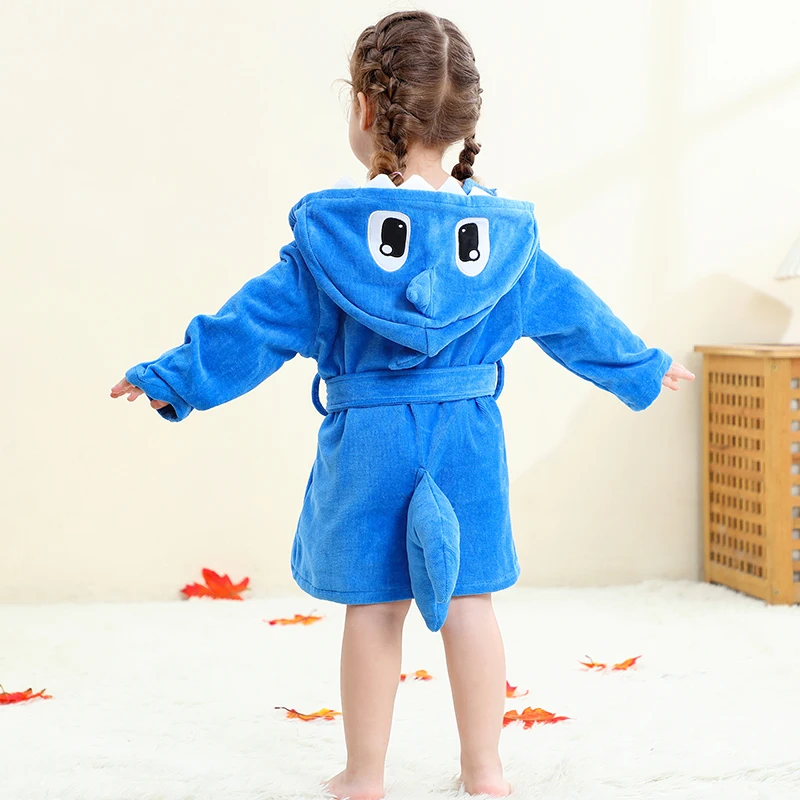 MICHLEY Shark Dinosaur Hooded Baby Bathrobe Cotton Soft Infant Bath Towel Robe Pajamas For Kids Boy Girl Children 1-5T view 6