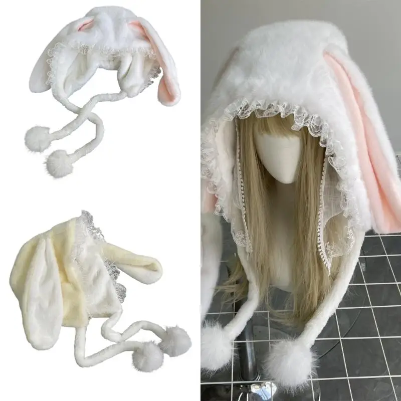 

Long Rabbit Ears Winter Hat Thickened Thermals Plush Ear Cap Cold Weather Outdoor Activities 6XDA