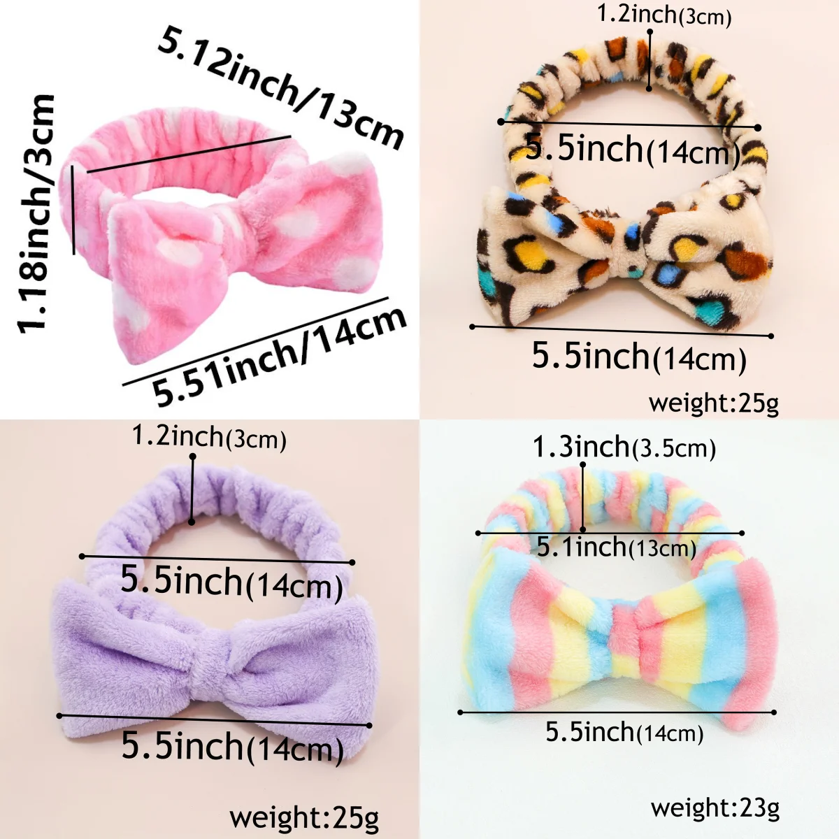 Random 20 colors of hair accessories, women's bow spa headband, coral wool soft elastic headband, face wash, makeup, shower