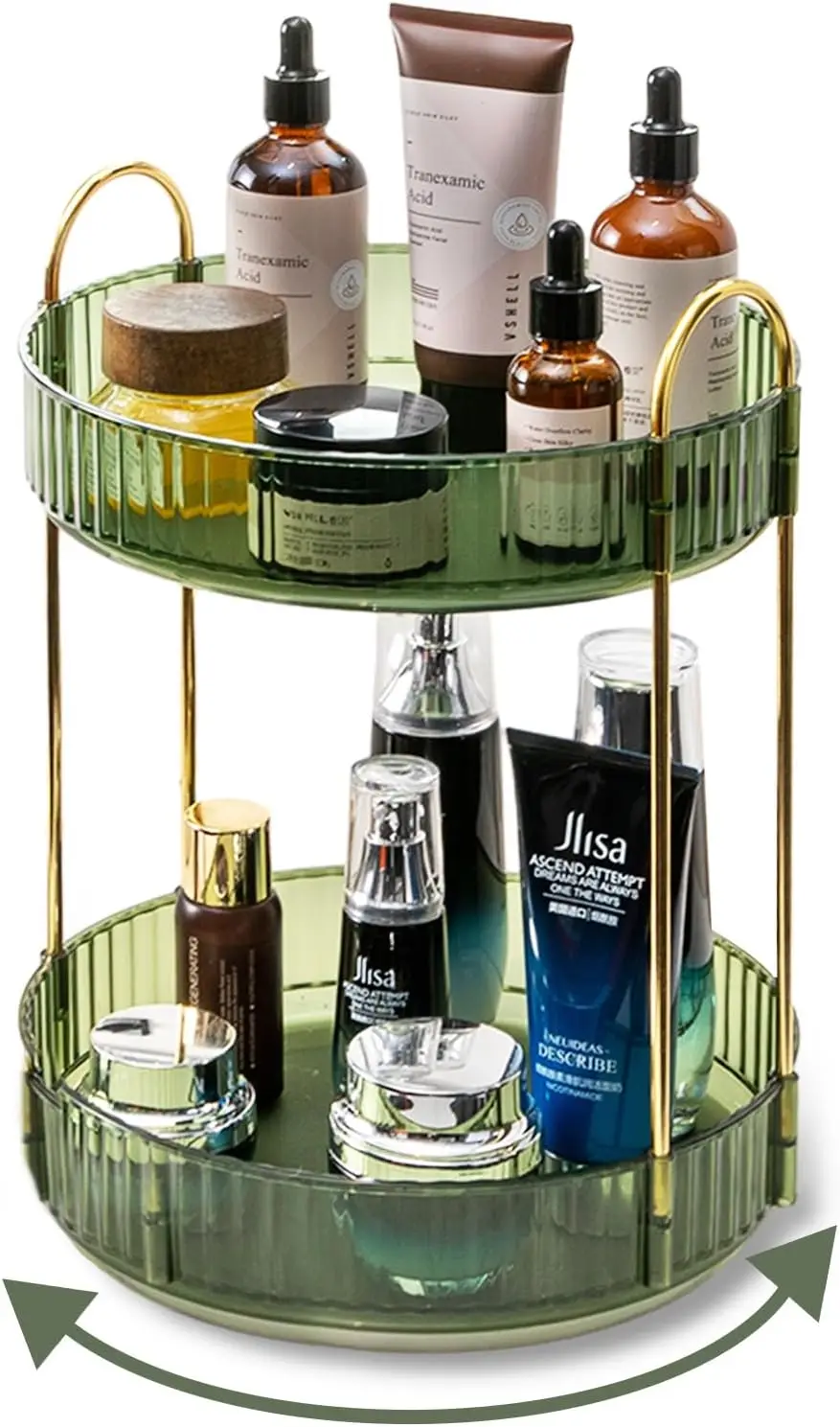 2 Tier Large Capacity Cosmetics Skincare Organizers,Bathroom Countertop Organizer Spinning Perfume Organizer