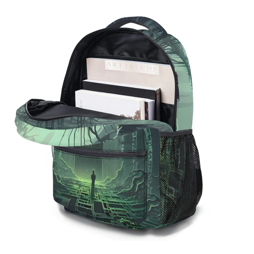 Alien Jungle Temple Exploration Sac à dos universitaire étanche pour ordinateur portable, sac de voyage pour livre, 17 pouces, nouvelle mode féminine