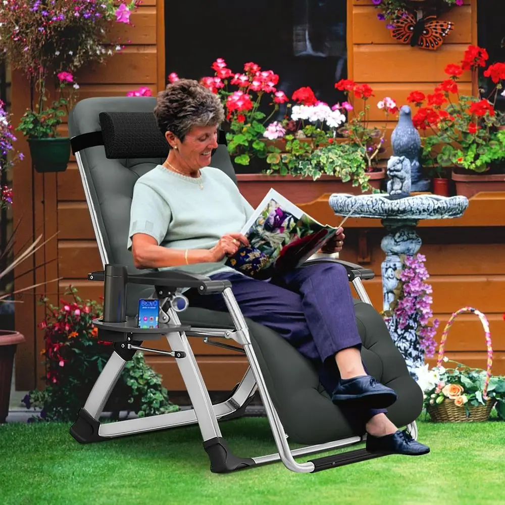 Zero Gravity Chair, Outdoor Padded Lounge Chair with Side Table, Reclining Chair, Sturdy & Comortable, Supports up to 440lbs