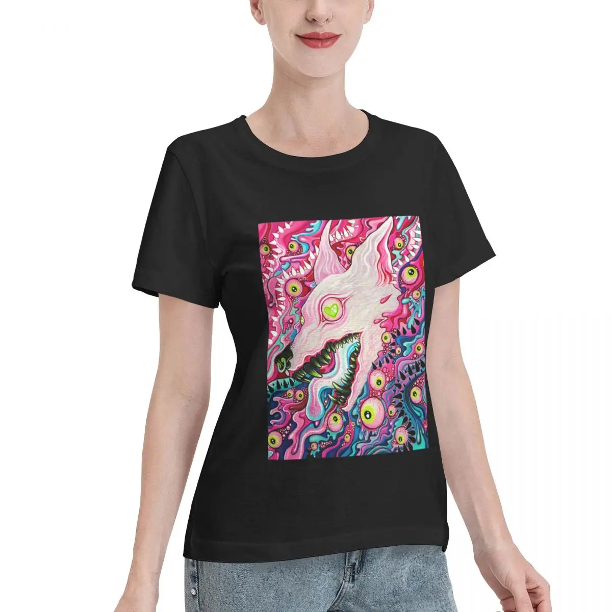 No Shrink Glitterwolf Acrylic Painting Women's T-shirt Lounge Wear Sport Casual Top