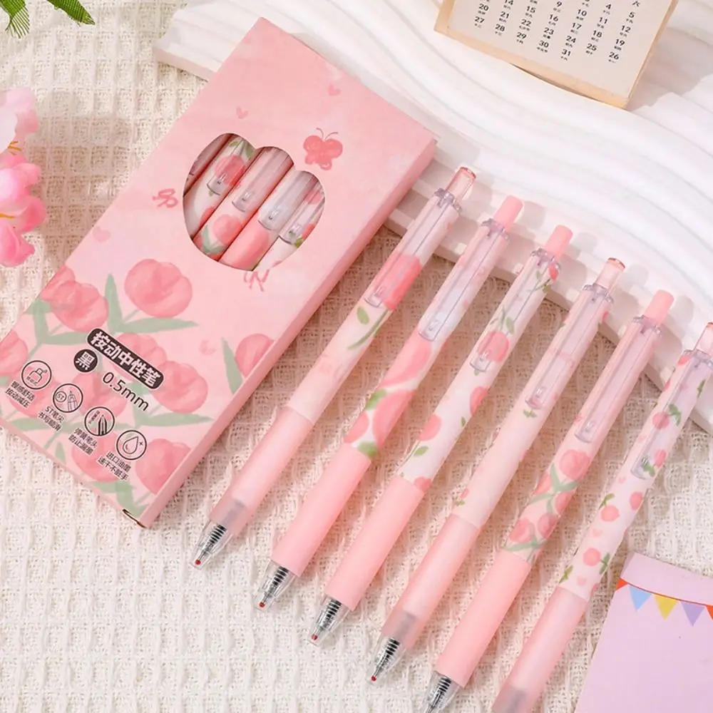 

6 шт./кор., креативная розовая гелевая ручка-тюльпан, быстросохнущая ручка с черными чернилами большой емкости, 0,5 мм, ST, пресс-ручка для студентов