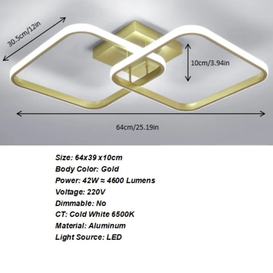 Moderne vierkante plafondlamp, LED-kroonluchters, 42W acryl plafondlamp voor keuken eetkamer woonkamer studio kantoor, 6500K