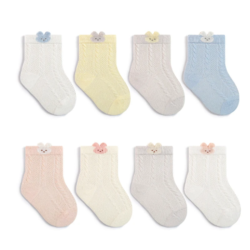 

4 Pairs Mesh Kids Socks Summer Breathable Newborn Socks Cartoon Bright Color Baby Sock Cotton Socks For Newborn Babies