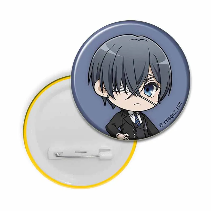 58MM Cartoon Comics Black Butler Creative DIY Badge Tinplate Plastic Pins Button Brooches for Backpack Accessories Jewelry Gifts