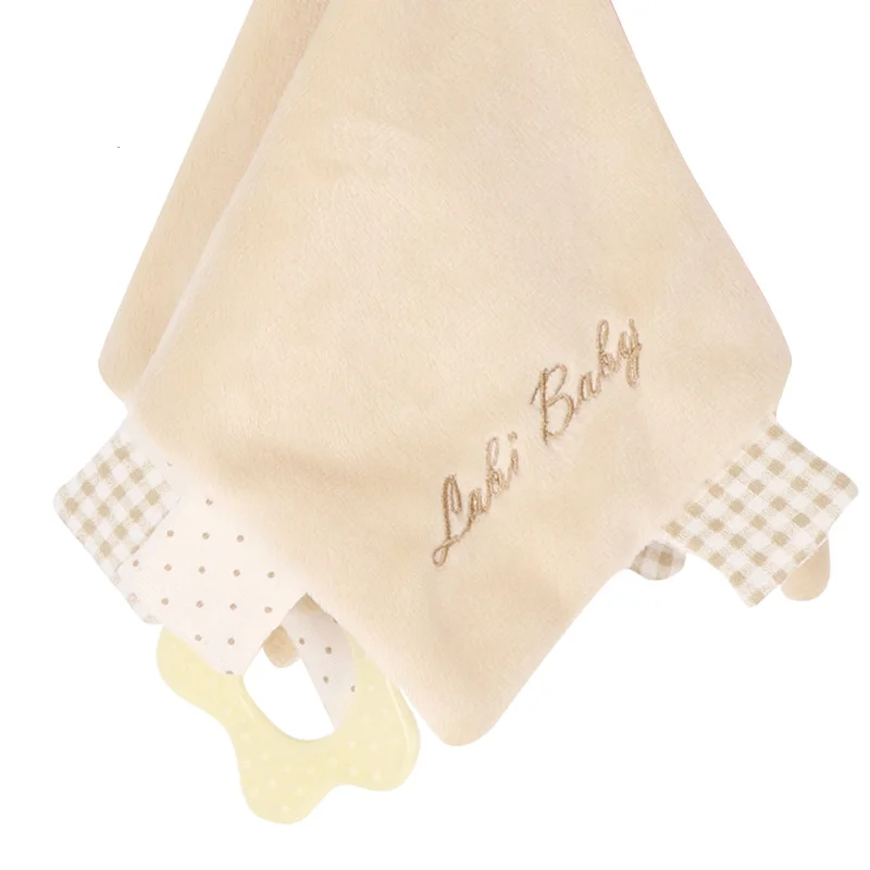 LABI BABY Appease Towel Bear Shape Infant Rattle Animals Toys Sleeping Towels Bibs Soft Newborn Comforter with Teether Gift