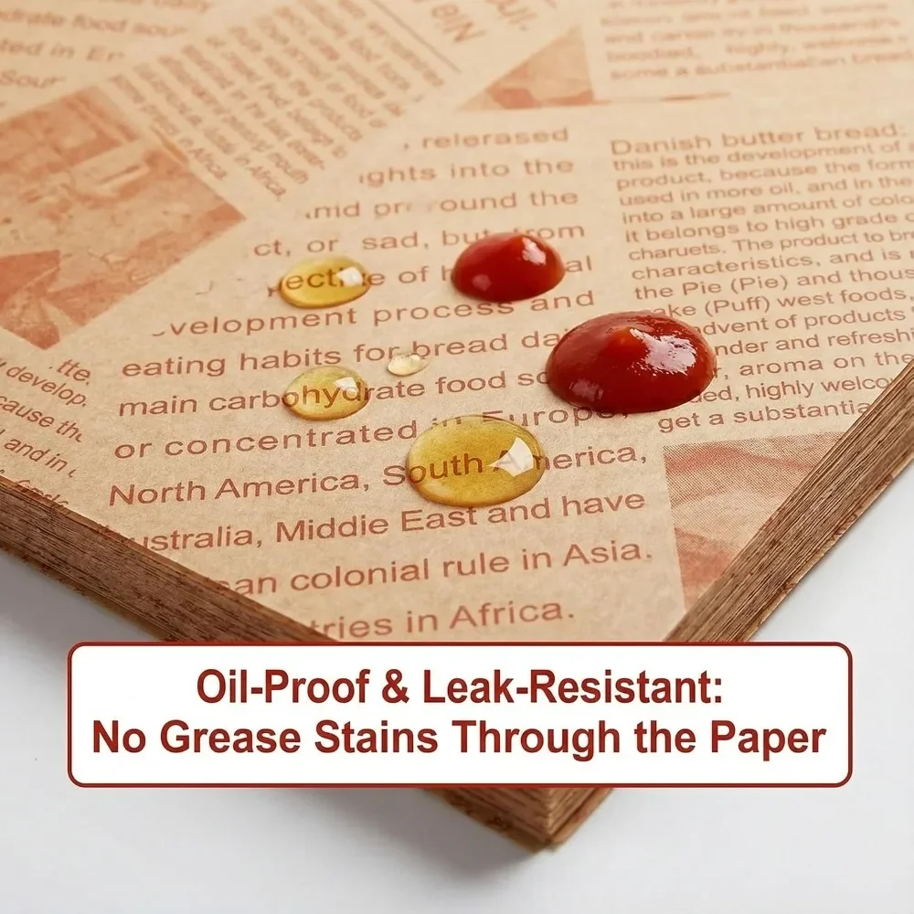 100/1000 Pcs Newspaper Print Deli Paper Sheets,Food-grade Greaseproof Papers Food Plate liners for Sandwiches, Burgers, Fries