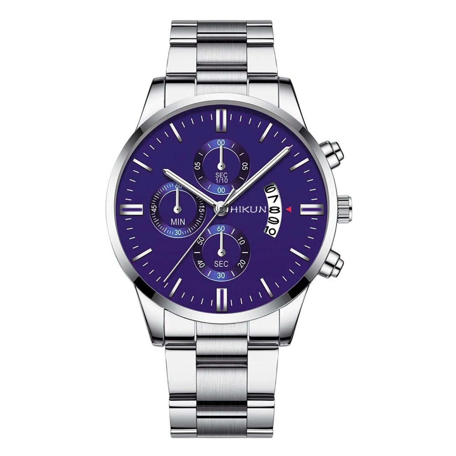 Men’s Sleek Minimalist Fashion And Casual Business With Stainless Steel Band Three Eyes Round Dial Calender Quartz Watch