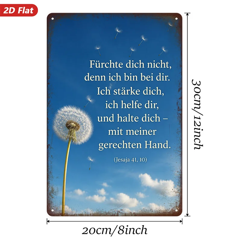 2D Flat, 1pc Metal Sign Wall Art, Dandelion Artwork, Inspirational German Quote, Minimalist Style, Home Decor, for Living Room