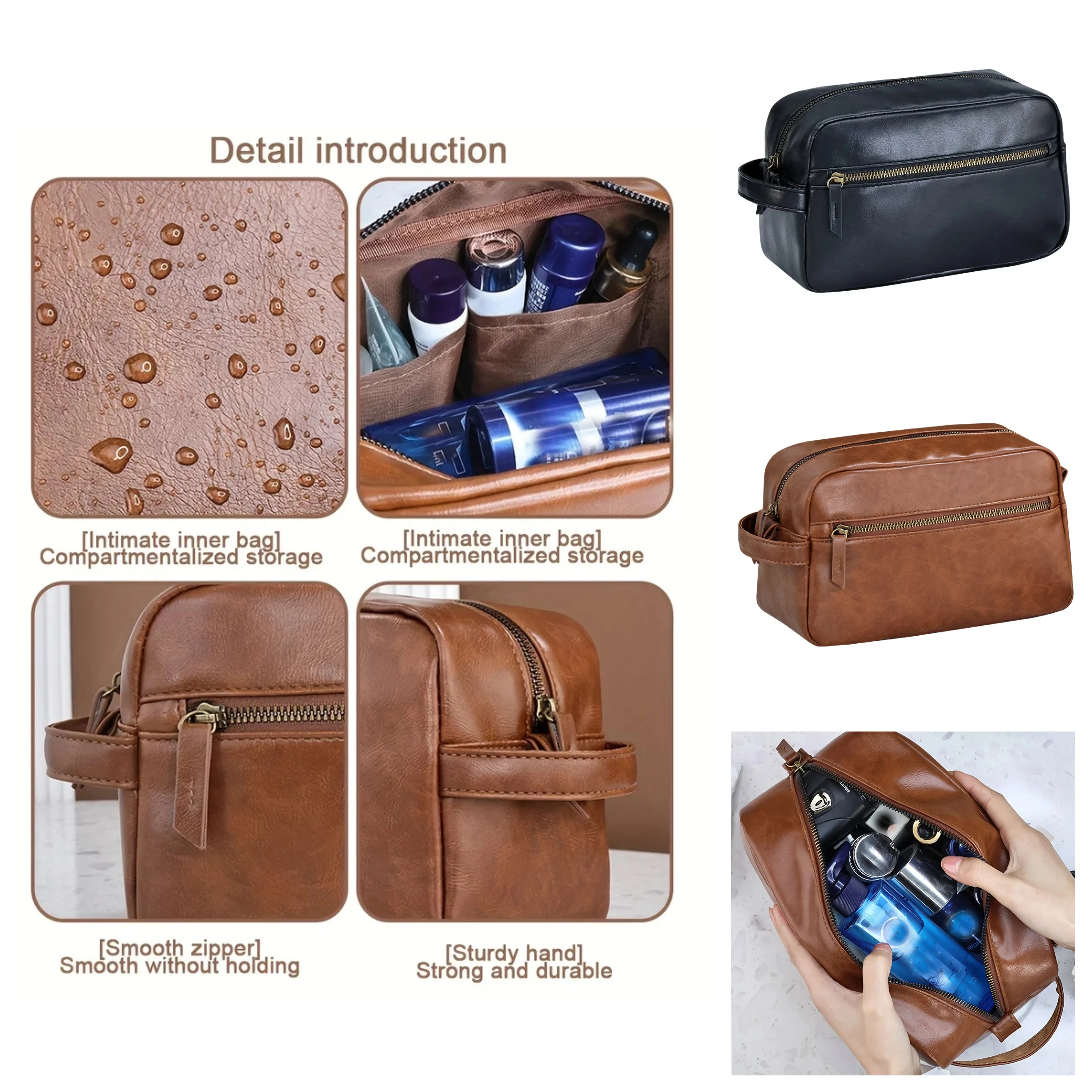 Men Waterproof Travel Toiletries Storage Bag PVC Lychee Pattern Cosmetic Bag Portable Makeup Organiser Male Zipper Handbags