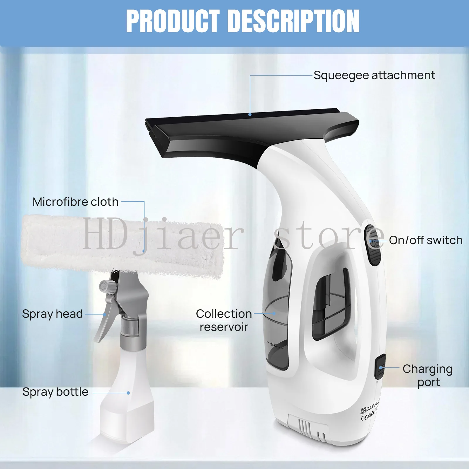 

New small electric glass cleaner, handheld window cleaner, strong water absorption, efficient and portable artifact