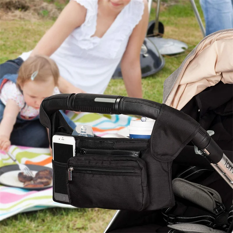 Bolsa de armazenamento universal 3 em 1 para carrinho de bebê, grande capacidade, bolsa suspensa de viagem, suporte de tecido para garrafa de telefone, bolsa de fraldas para múmia