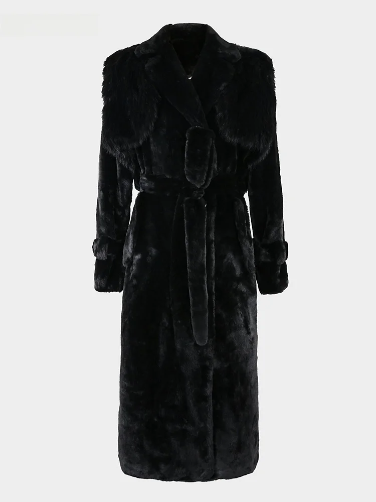 Nerazzurri Women's Long Double-Breasted Faux  Fur Vest Detachable Fake Two-Piece Outerwear Korean Style Standard Fit Long ...