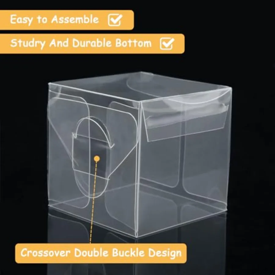 200 Pack 2x2x2 Inch Clear Favor Boxes with Gift Ribbons Small Treat Boxes Transparent Cube Box Plastic Gift Boxes Individual ar