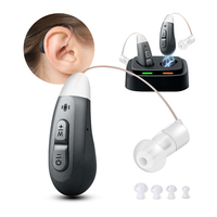 JINGHAO 1Pair Rechargeable Hearing Aids BTE Hearing Amplifier with Charger Dock Sound Device Elderly Talker Grey