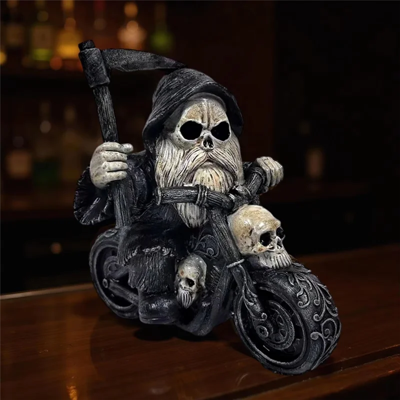 AT05-Decorative Figurine Reaper Statue Desktop Skeleton For Themed Bars Halloween Dining Table Bedroom Window Placement Bedside
