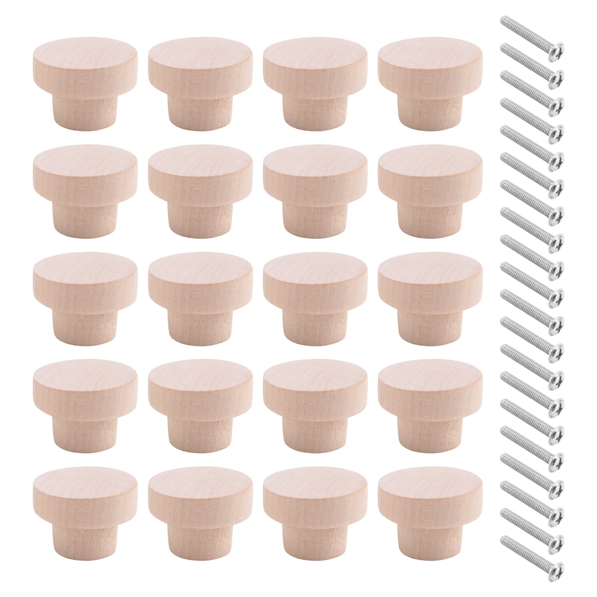ABQR 20Pcs Round Unfinished Wood Drawer Knobs 35mm Dia Wood Furniture Cabinet Dresser Pulls