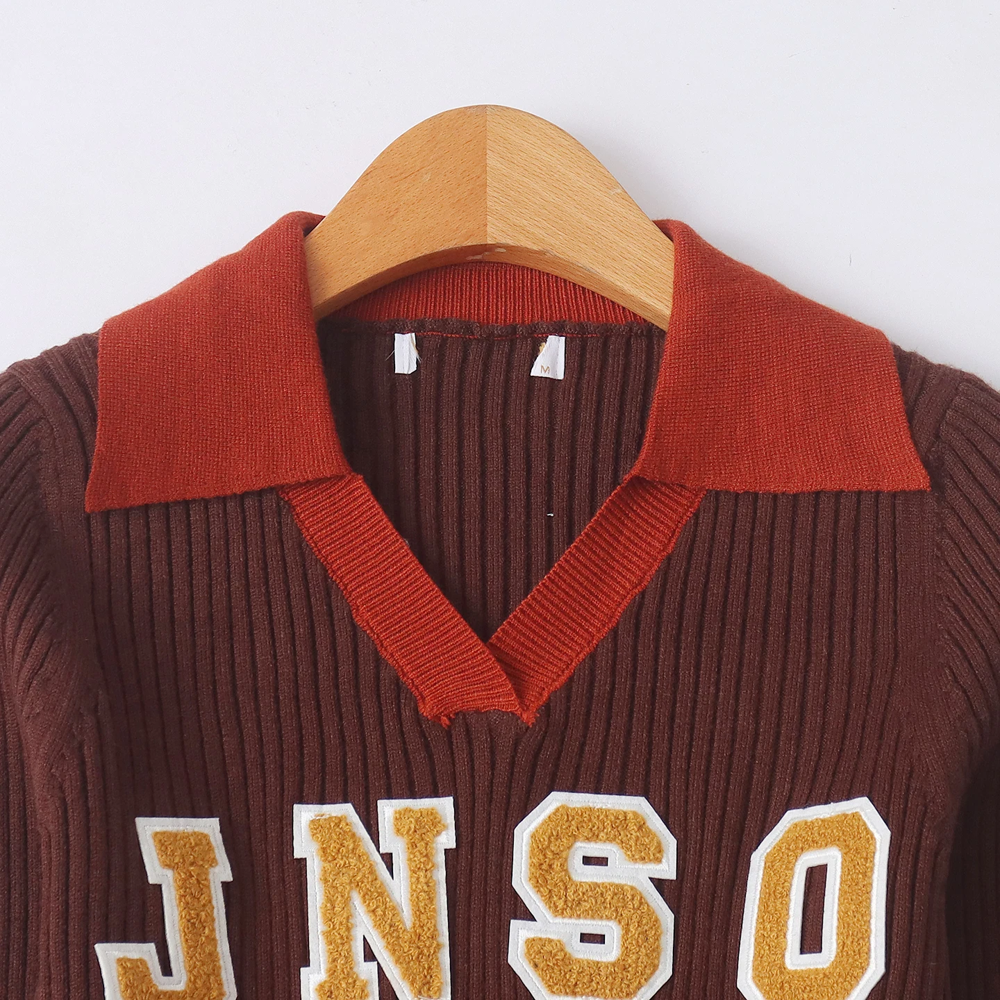 Suéter de Punto de Manga Larga Ajustado con Logotipo Bordado de Letras, Estilo Americano, Cuello Csero, Alta Elasticidad, ...