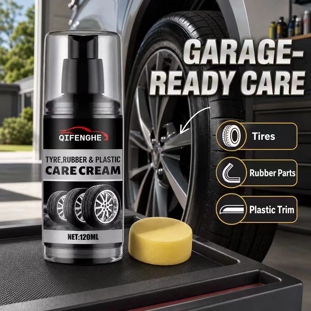 Tyre Rubber Plastic Care Cream 120ml Car Tire Shine Auto Trim Restorer Polish Sponge view 4
