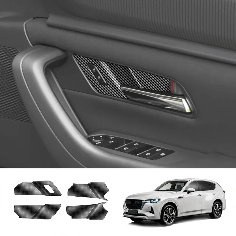 RHD For Mazda CX60 cx 60 2022 2023 2024 ABS Carbon Fiber Car Interior Inner Door Bowl Frame Cover Handle Protection Trim Sticker