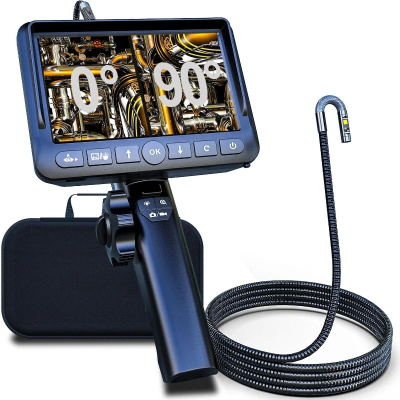 Articulating Borescope,Endoscope Camera with 0.33in Two- Way Articulated Snake Camera, 5'' Dual Screen, 1080P