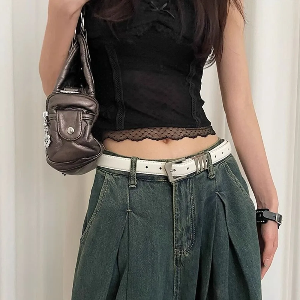 

Ins Designer Women's Belt PU Leather Luxury Metal Buckle Waist Belt Red Black White Casual Dress Jeans Belt Spicy Girls