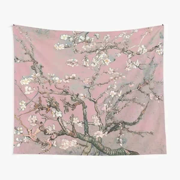 Almond Blossom Vincent Van Gogh Pink  Tapestry Living Bedroom Yoga Blanket Art Wall Mat Home Beautiful Printed Travel Decoration