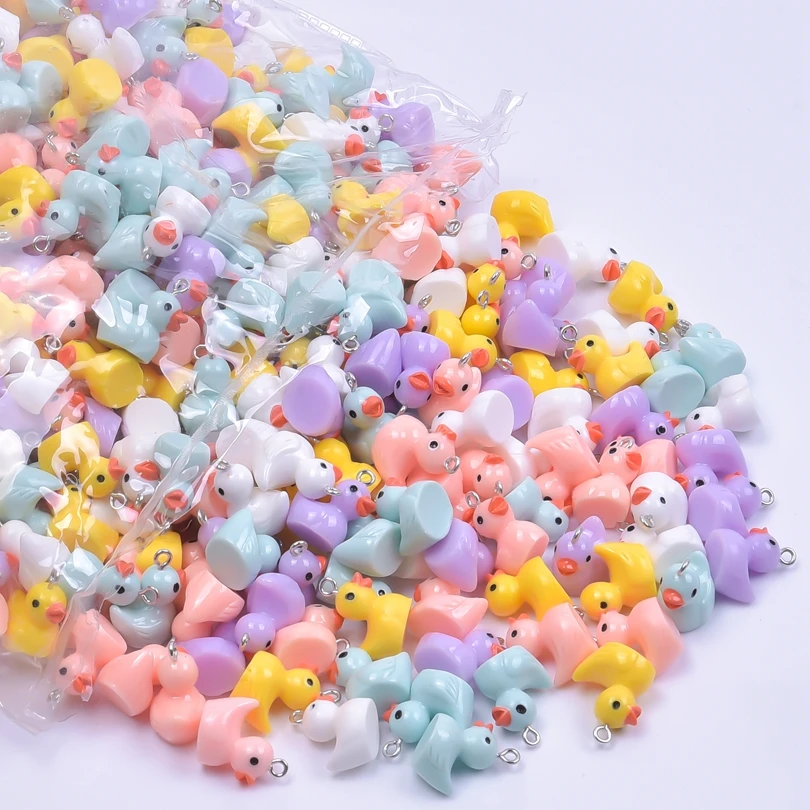 10/30/50/100pcs/Lot Multicolored Resin 3D Duck Charms Cute Animal Pendant For Jewelry Making Diy Earrings Keychain Accessories