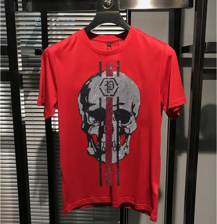 S-6XL Streetwear Men Diamonds Summer Mens Rhinestones  Skulls Graphic  T Shirt Male  Fashion Tees Casual  anime Tops