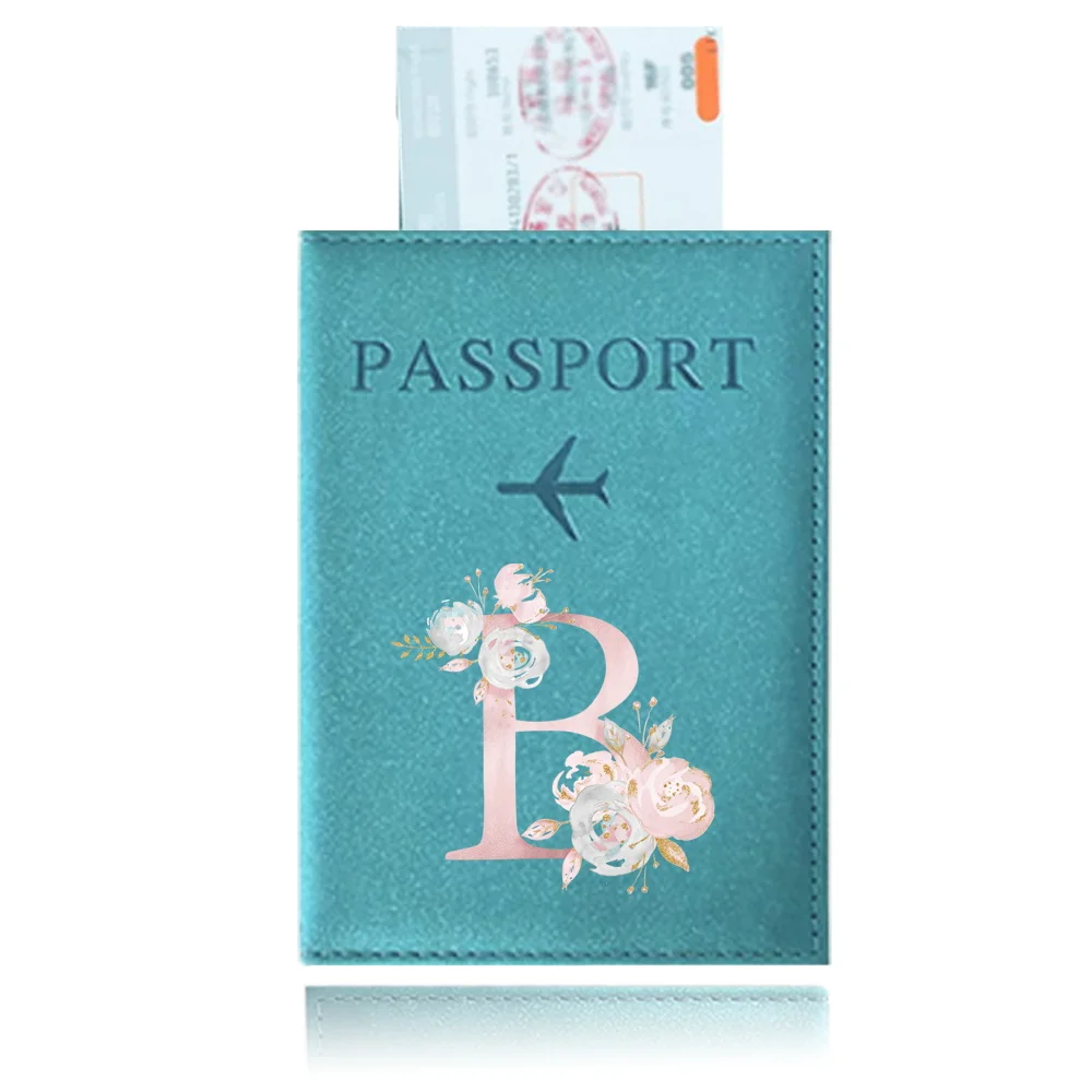 Funda impermeable para pasaporte, Funda de cuero PU para viaje, billetera para tarjetas de crédito, estampado UV, Serie de flores rosas, color azul