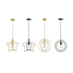 Three-layer iron ring rotatable chandelier, star circular black and white ceiling lamp, modern creative pendant light