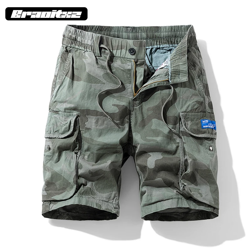 Pantalones cortos de algodón puro transpirables para hombre, Bermudas de camuflaje, informales, a la moda, para correr en la playa, verano, novedad