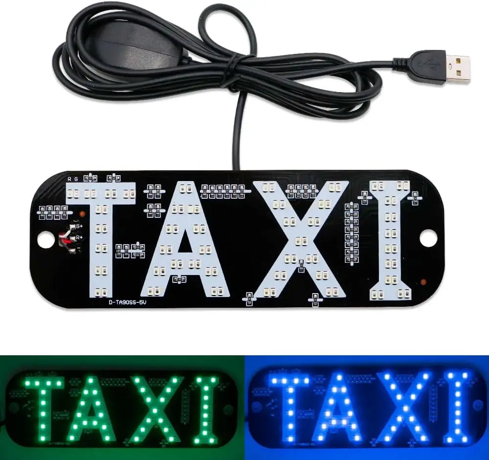 

Taxi Sign 2colors LED Light Logo on Car Window with DC 6V Car Charger Inverter for Rideshare Driver Taxi Light up Sign