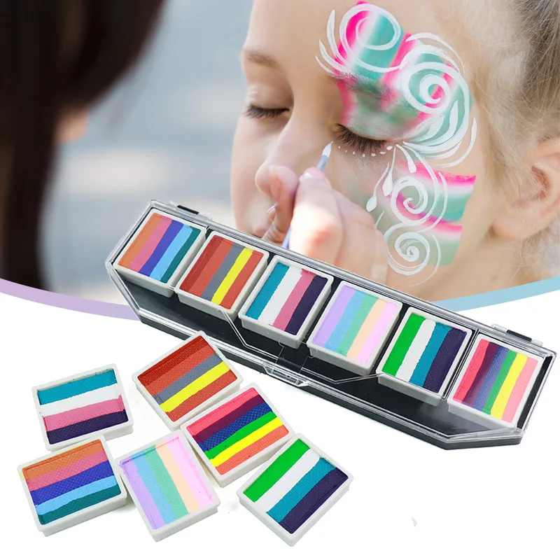 Bowitzki Face Paint 6x10gm Professional Body Paint Kit For Kids Adults Stencil One Stroke Split Cake Rainbow Hypoallergenicity