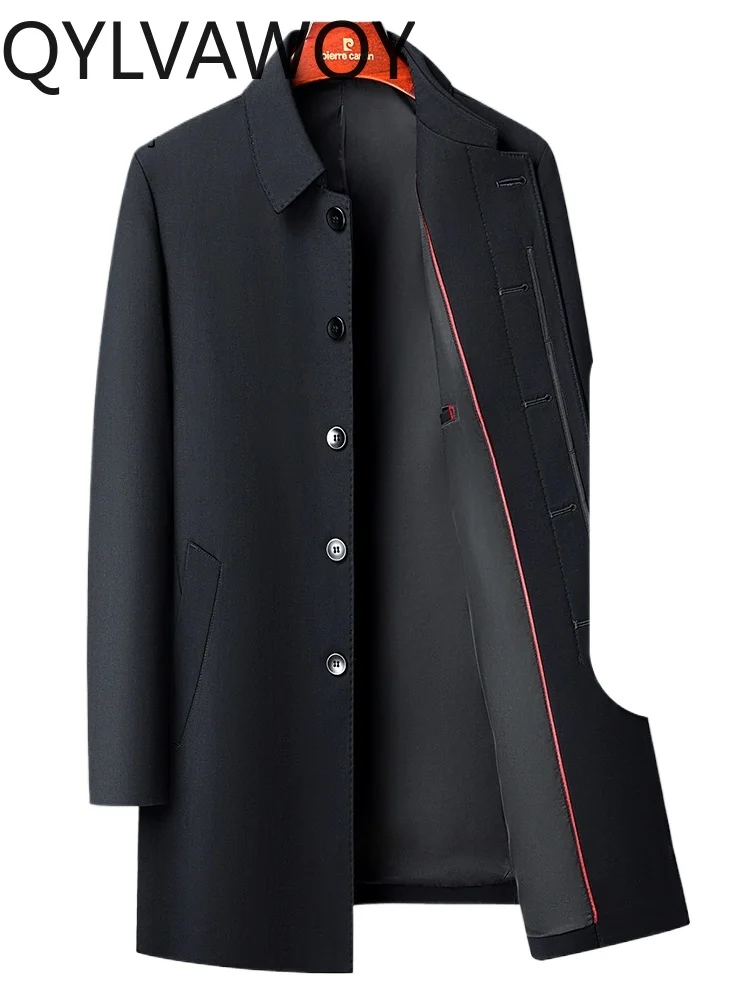 QYLVAWOY 2025 Spring Autumn Men's Mid-Length Trench Coat Windproof Middle-Aged Administrative Business Dad's Outerwear LJ2237