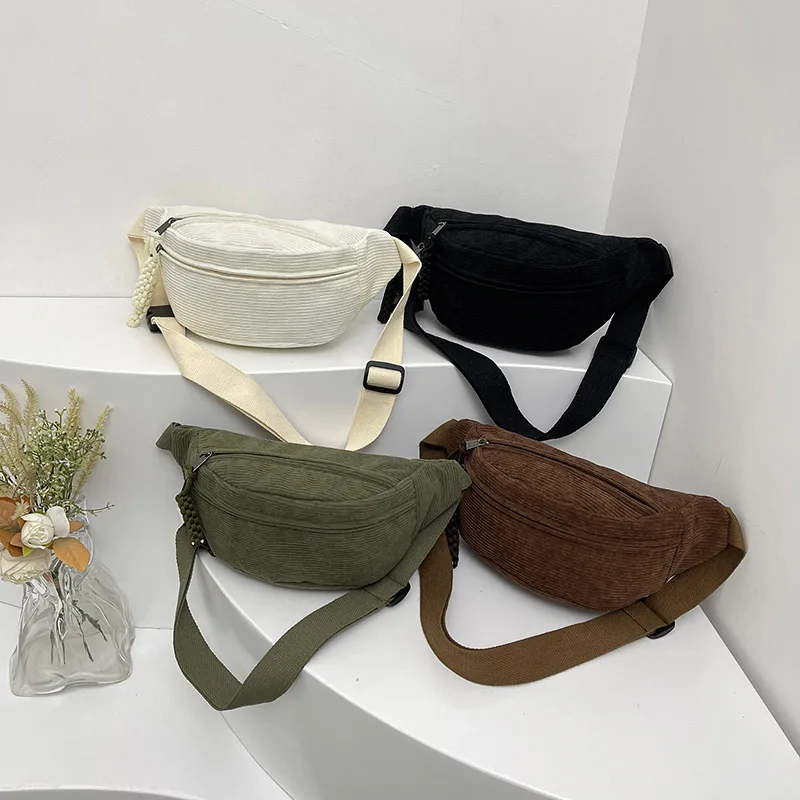 Fanny Pack de veludo feminino, cintura, bolsa de peito, bolsa crossbody, bolsa de cintura, street style, moda casual, grande capacidade