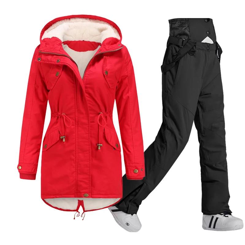 Veste et pantalon de Ski en coton pour femme, coupe-vent chaud d'hiver, manteau de neige, pantalon de sport de plein air de marque