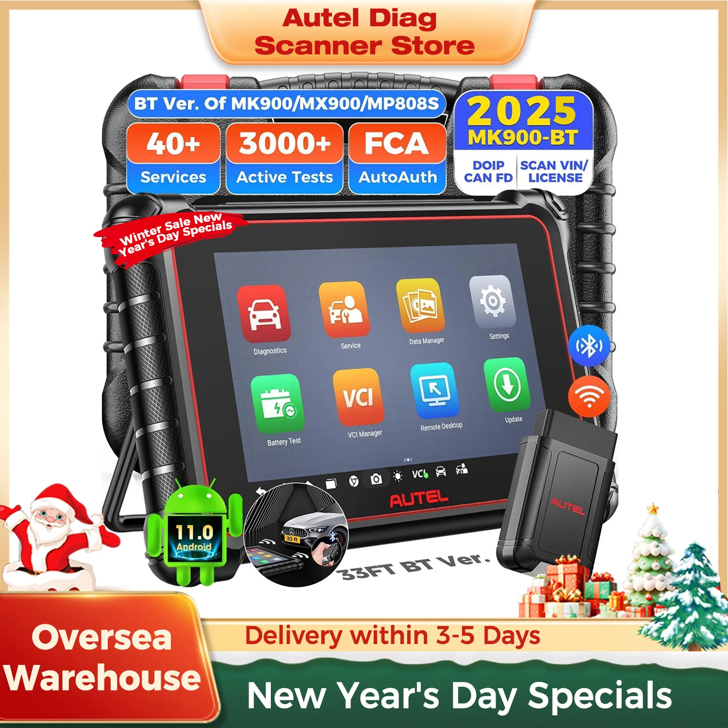 Autel MaxiCOM MK900BT MK900 BT Car Diagnostic Tools OBD2 Scanner 40+Service Active Test CAN-FD&DOIP Upgrade of MK808BT Pro MK900