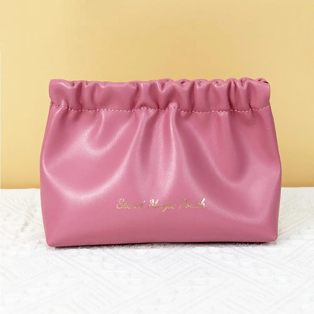 Data Cable Storage Bag Korean Style PU Leaf Spring Bag Self-closing Solid Color Small Item Bags Storage Bag Cosmetic Bag Women